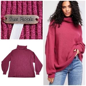 Free People Softly Structured Knit Tunic Turtleneck Sweater In Berry Crush Sz S